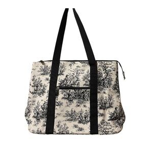 Canvas Toile Tote Bag in Cream and Black with Black Straps- set NWOT